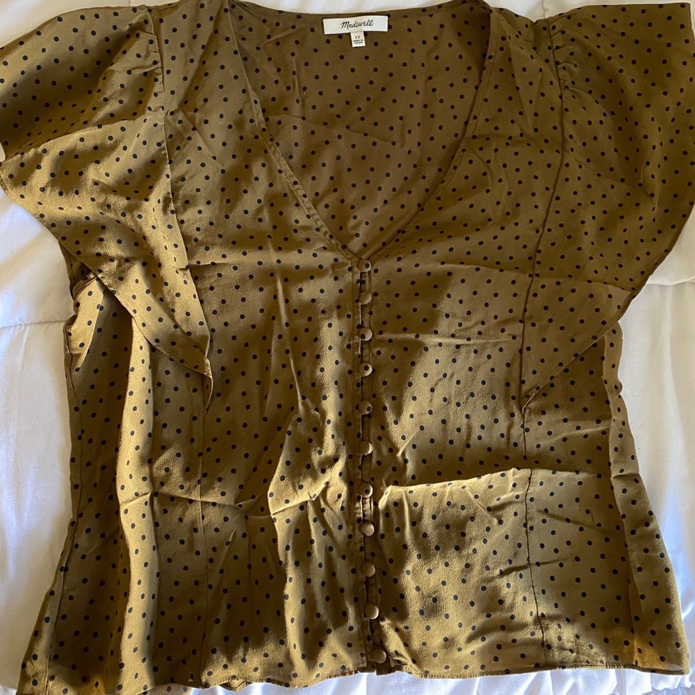 Madewell Olive Green Polka Dot Top